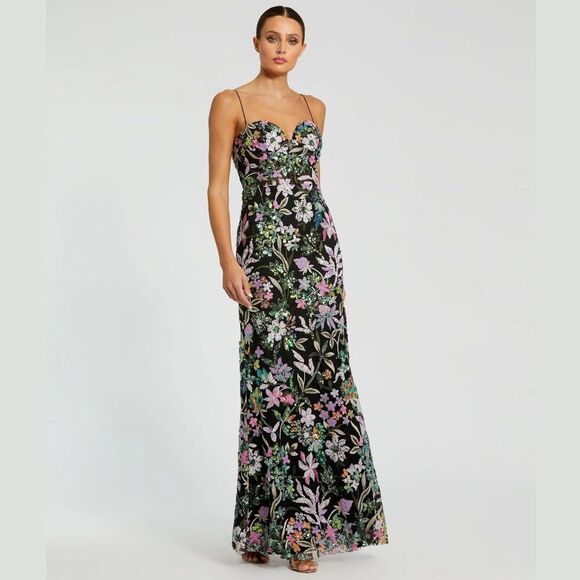 Mac Duggal 49827 Size 14 Spaghetti Strap Bustier Floral Embroidered Gown Dress - Picture 4 of 8